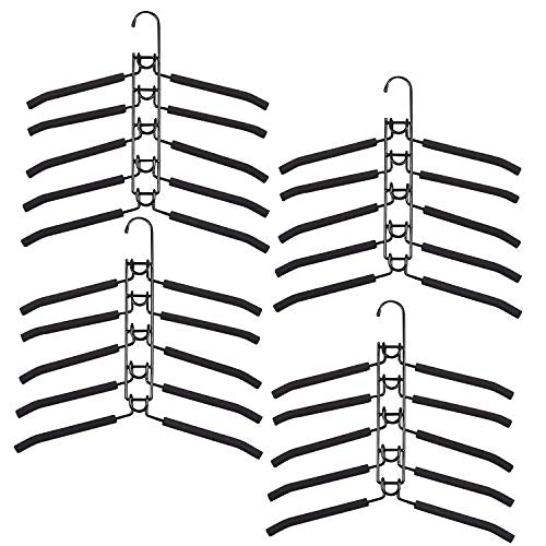 Clothes Hangers Space Saving: 4 Pack 5 in 1 Multi Layer Metal Hanger Racks Non-Slip Foam Padded Heavy Duty Thick Magic Hanger Closet Organizers and Storage for Coat Sweater Suit T-Shirt. - color: Black 4 Pack