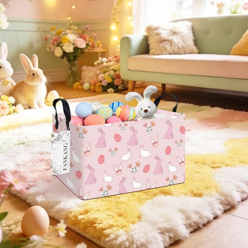 FANKANG Storage Bins,Nursery Hamper Canvas Laundry Basket Foldable with Waterproof PE Coating Storage Baskets for Boys and Girls, Office, Bedroom, Clothes,Toys(Rec-Rabbit ） - color: Rec-Rabbit