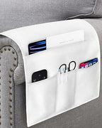 Sofa Armrest Organizer Bedside Caddy, White Non Slip Couch Remote Control Holder for Recliner, Pure White Arm Chair Caddy with Pocket for Magazine, Phone, 13''x35'' - size: 13x35 in