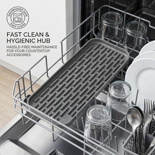 Silicone Organizer Tray, Soap and Sponge Holder for Kitchen Sink, Bathroom - Storage Tray for Dish Brush, Soap Dispenser, Dishwashing Accessories-(Gray 1 Pack, 12"x4.7") - color: Gray, size: 12"x4.7", 1 Pack