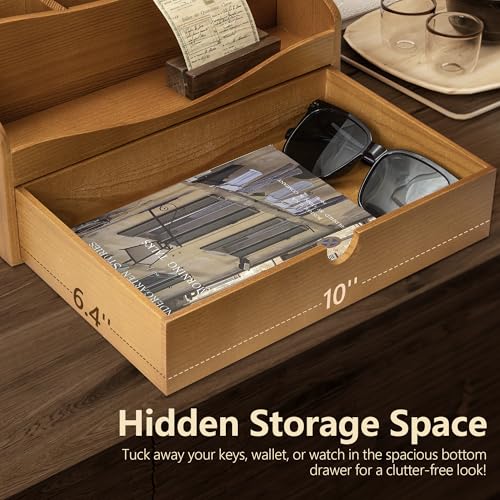 Rebee Vision Pine Wood Mail Organizer for Desk - Rustic Chic with Drawer & Dividers - 4-Slot File Holder & Small Items - Storage Organizer for Charming Home Decor(Yellow) - color: B-Yellow
