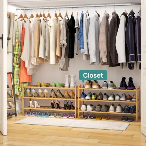 viewcare 3-Tier Long Shoe Rack, Bamboo Wood Shoe Rack for Closet, Entryway & Hallway, Stackable | Beautiful | Functional | Sturdy - color: Natural Bamboo, size: 3-Tier Long
