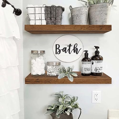 QEEIG Floating Shelves for Wall 23.6" Long - Wall Mounted Shelf Bathroom Kitchen Living Room Bedroom Farmhouse Home Decor Display Bookshelf Set of 2, Rustic Brown (008-60BN) - color: A. Brown, size: 23.6"