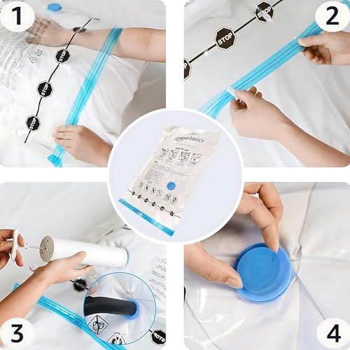 Amazon Basics Vacuum Storage Bags for Clothes, Compression Space Saving Storage Bags with Hand Pump, Reusable, Heavy-Duty Seal Protection, Multiple Sizes, White, 15-Pack