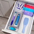 madesmart Expandable Dental Tray Drawer Organizer with Drying Stone, Clear Plastic Organizer for Toothbrush, Dental Floss, Water Flosser, Mouthwash - size: Expandable