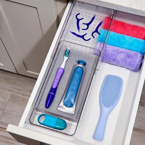 madesmart Expandable Dental Tray Drawer Organizer with Drying Stone, Clear Plastic Organizer for Toothbrush, Dental Floss, Water Flosser, Mouthwash - size: Expandable