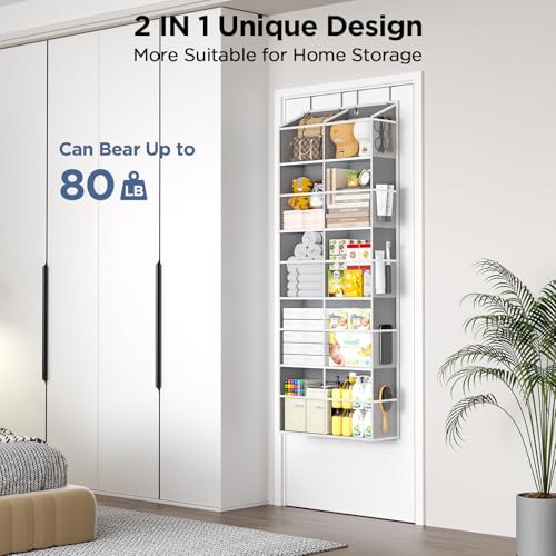 PureSpace 5-Tier Over The Door Organizer with 10 Side Mesh Pockets & Clear Windows, 80 lbs Weight Capacity Hanging Storage for Bathroom, Bedroom, Nursery, Kitchen, Organize Shoes, Diapers(Clear Grey) - color: Clear Grey, size: 1 Pack