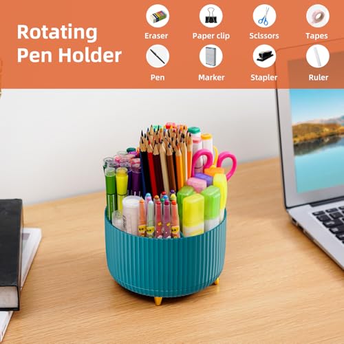 Marbrasse Desk Organizer, 360-Degree Rotating Pen Holder, Desk Organizers and Accessories with 5 Compartments Pencil Organizer, Art Supply Storage Box Caddy for Office, Home（Green） - color: Green