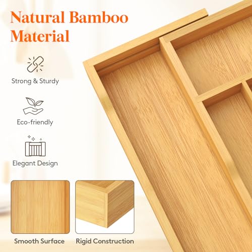 Lifewit Silverware Drawer Organizer, Expandable Utensil Tray for Kitchen, Flatware and Cutlery Holder, Wood Adjustable Storage for Spoons Forks Knives, 13-22x15/ 33-56x38cm, Natural - color: Natural, size: 13~22.4''W x 15''D