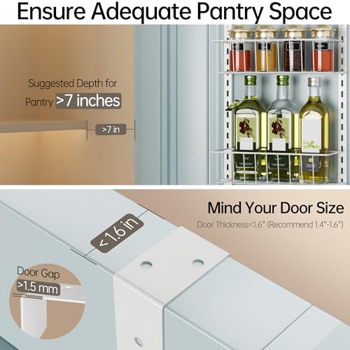 Delamu Pantry Door Organizer, Adjustable Metal Over the Door Pantry Organizer Rack, 6-Tier Over the Door Spice Rack, Kitchen Pantry Door Organizers and Storage, D5 W12 H52.1 inch, White, Small - color: White, size: 6 Tier-Small
