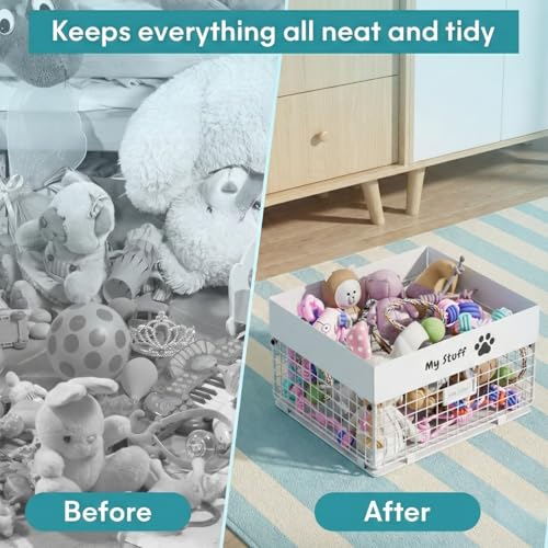 qeerable Dog Toy Box- Metal Toy basket for Dog - Dog Toys Storage Bin for Pet - Personalized Large Dog Toys Basket for Puppy and Pet- White Chew Resistant Dog Toy Chest & Organizer - color: White