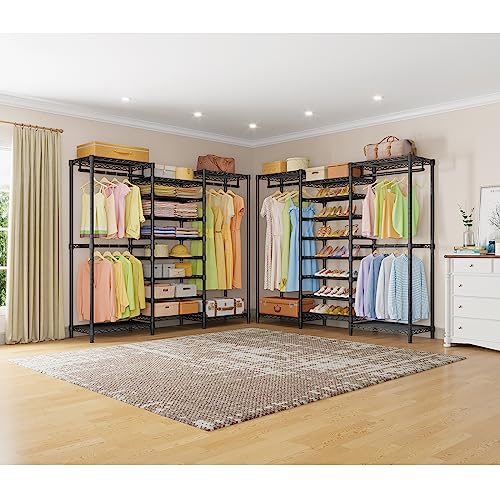 VIPEK S3 Heavy Duty Garment Rack Freestanding Clothes Rack Closet Storage Organizer Large Wardrobe with 6-Tier Shoe Rack, Hanging Rod, Adjustable Shelf, 68.9" L x 15.7" W x 76.4" H, Black - color: Black, style: S3