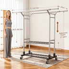 Luxspire Heavy Duty Clothes Rack Load 650 LBS, Double Rod Clothing Racks for Hanging Clothes, Rolling Garment Racks with Lockable Wheels, Shelves, Adjustable Laundry Hanging Rack, Silver - color: Silver