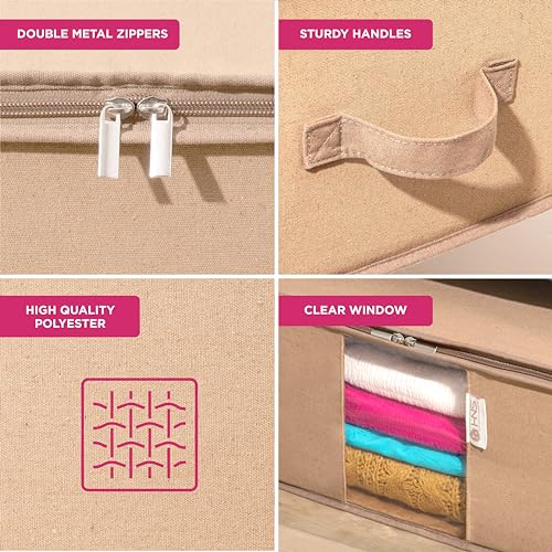 Cedar Clothes Storage Bag Organizer – Protects from Moths, Moisture, Dirt & Dust – Set of 2 Underbed Storage Bags for Clothes, Cashmere Sweaters, Bedding & More - Underbed Storage - Beige - color: Beige