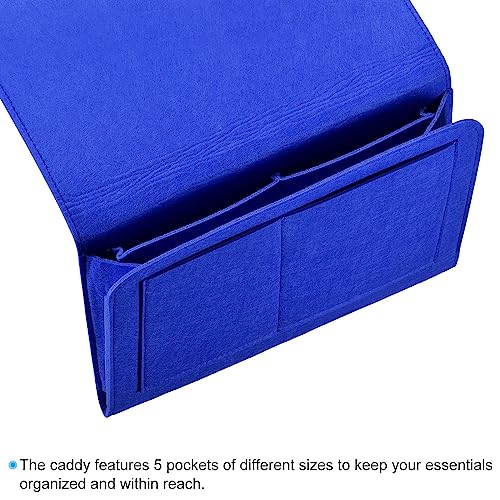 PATIKIL 13in Bedside Caddy, Bed Caddy Bedside Organizer Hanging 5 Pocket Soft Felt Bed Pockets Bedside Storage Organizer Remote Control Holder for Bedroom Phones Glasses, Blue - color: Blue, size: 12.6*8.6inch