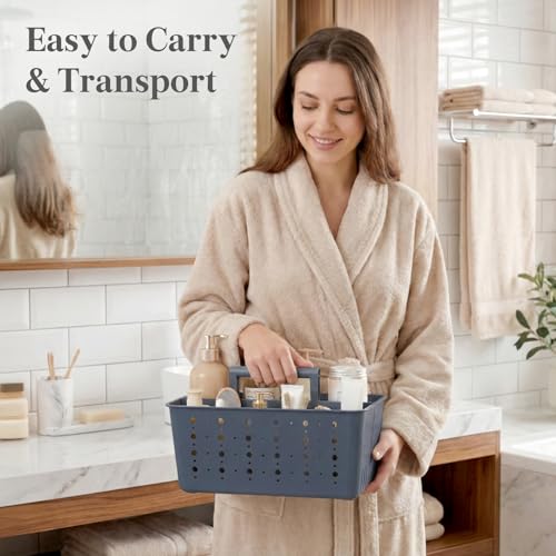 Lifewit Shower Caddy Portable, Cleaning Supplies Caddy Organizer with Handle and Adjustable Dividers, Plastic Shower Basket for Dorm Room Essentials, College, Bathroom, Slate Blue, 1 Pack - color: Slate Blue