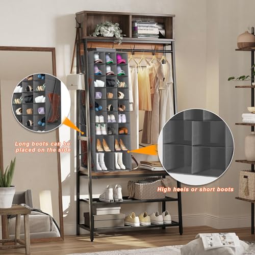 Hanging Shoe Organizer for Closet, Closet Hanging Shoe Storage Rack Holder Shelves,Collapsible Shoe Closet Organizers and Storage with 4 Large Side Pockets,25 Sections for Shoes,Hats,Clothes(Gray) - style: 3-Column Hanging Organizer