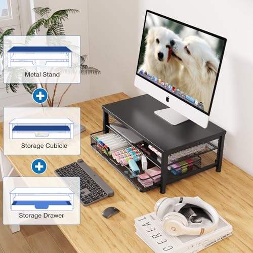 OPNICE Computer Monitor Stand Riser, Desk Organizer with Drawer, Printer & Laptop Stand, Office Desk Accessories & Workspace Desktop Organizers Storage for Office Supplies(Black 2-Pack) - color: Black 2-Pack