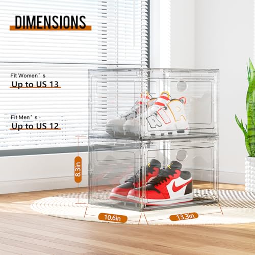 KEFA XL Shoe Storage Box Organizer, 6 Pack Shoe Boxes Clear Plastic Stackable, Sneaker Display Case Container Fit for US 13 (Side 6 PACK CLEAR) - color: 6 PACK CLEAR