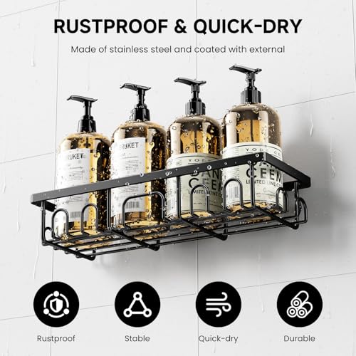 Shower Caddy, 3 Pack Shower Shelves, Rustproof Adhesive Bathroom Organizer with Soap Holder, No Drilling Washroom Organizers and Storage for Bathtub Room/Kitchen/Home, Matte black - color: Matte black, size: 3-Pack