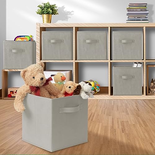 Casafield Set of 6 Collapsible Fabric Cube Storage Bins, Light Gray - 11" Foldable Cloth Baskets for Shelves, Cubby Organizers & More - color: Light Gray, size: 10.5" x 10.5" x 11"