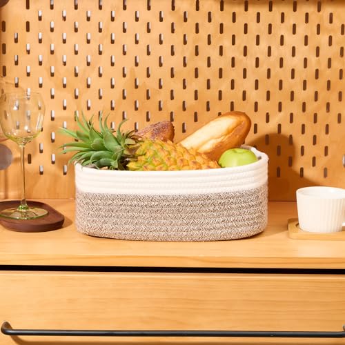 MiniArk Small Storage Baskets for Organizing | Closet Organizer Bins | Shelf Toy Basket | Woven Rope Baskets | Cube Decorative Box | Shallow Basket | 11.5x7.5x4.7” | 3 Packs White Brown - color: Off White/Brown, size: 3pcs-L11.5xW7.5xH4.7"