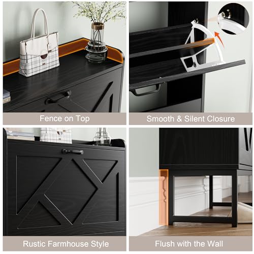 Nicetree Shoe Storage Cabinet with 2 Flip Drawers, Freestanding Shoe Organizer, Shoe Cabinet with Metal Legs, Farmhouse Slim Shoe Cabinet for Entryway, Foyer, Hallway, Black - color: Ebony, style: 2-Drawers
