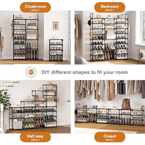 WOWLIVE 9 Tiers Large Shoe Rack Storage Organizer for Closet 50-55 Pairs Shoe Tower Unit Shelf Stackable Shoe Rack with Metal Pipes Plastic Connectors Black(SSS3B9) - color: Black, size: 3 Row 9 Tier