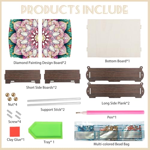 antor DIY Diamond Painting Wooden Storage Box, Mandala Flower Creative Special Shaped Rhinestone Art Flip Cover Decorative Organizer, Handmade Art Desktop Decorations Gift for Adults - color: Bright Mandala