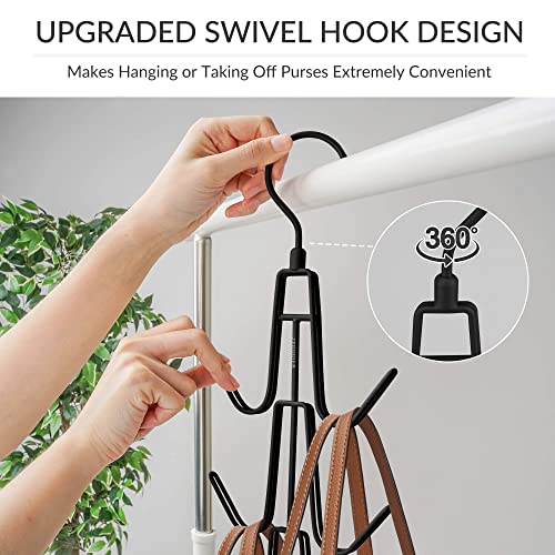 ZEDODIER Purse Organizer for Closet, Heavy-Duty Hanging Purse Hanger Closet Holds Up to 6 Purses, Metal Rotating Space Saving Bag Holder Handbag Storage Hook Backpack Rack, Black - color: Black, size: 1 Pack