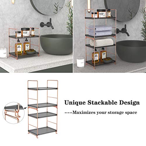 2-Tier Countertop Organizer Cosmetic Storage Rack Vanity Tray Stackable Standing Storage Shelf with Experience Manual(Rose Gold + Black) - color: Black + Rose Gold