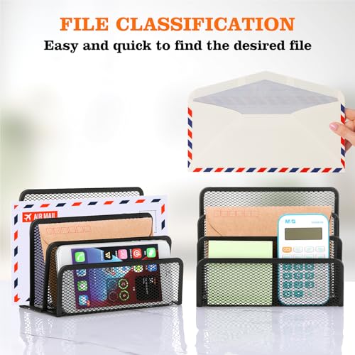 2 Pieces Desk Mail Organizer, Metal Mesh Small File Holders Letter Organizer, Bill/Document/Filing/Folders/Paper Organizer for Desktop (BLACK-2PCS) - color: BLACK-2PCS