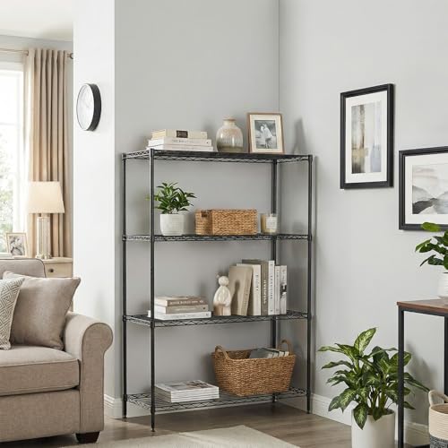 BestOffice 4-Tier Wire Shelving Unit, 800 LBS Heavy Duty Metal Storage Shelves, Adjustable Wire Shelf for Garage, Kitchen, Pantry, Utility Shelving Rack with Leveling Feet, Black - color: Black, size: 35"D x 13.4"W x 53.7"H