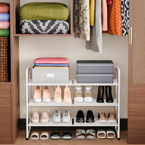 SUFAUY 3 Tier 33" Wide White Metal Shoe Rack for Closet, Stackable - color: White, size: 3 Tier