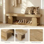 Tribesigns 63-Inch Long Entryway Bench, Farmhouse Entry Shoe Bench with Storage Shelf, Wooden Indoor End of Bed Bench Seat for Bedroom, Hallway, Foyer, Natural
