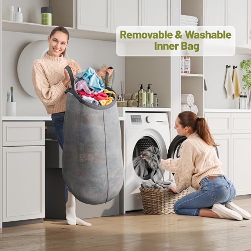 175L Laundry Hamper with Lid 3 Section, Extra Large Laundry Basket with 3 Removable Bags, 46 GAL Laundry Basket Organizer for Bedroom, Laundry Room, Dorm, Grey - color: Grey, size: 175L