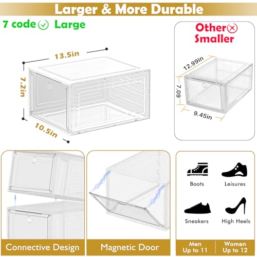 Thickened Clear Shoe Storage Organizer with Magnetic Door, Sturdy Stackable Shoe Boxes for Closet, Collapsible Space-Saving Shoe Rack for Sneakers & Boots, Plastic Shoe Cabinet Box Set, 6 Pack, White - color: White, size: 6 pcs