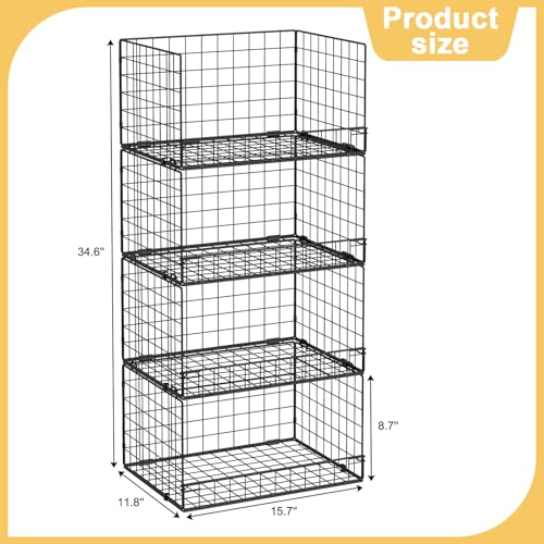 4 Pack Stackable Wire Baskets for Pantry Organizers and Storage, Large Pantry Basket for Snack Organizer, Foldable Fruit and Vegetable Storage Bin Store Can Onion Potato for Kitchen Cabinet/Countertop - color: Black, size: 4-Tier