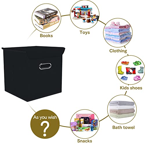 Fabric Storage Cube Bins with Lids Closet Organizers collapsible storage bins basket with Handles for Home,Storage Boxes for Organizing,1 Pack,(Black) - color: Black, size: 1Pack