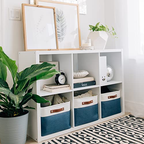 OrganiHaus Extra Large Fabric Storage Baskets for Shelves 3 Pack, 16x13in Closet Storage Bins, Canvas Baskets for Organizing, Linen Closet Organizers, Cloth Basket, Navy Blue/Off-White - color: Navy Blue / Off-White, size: Extra Large - 3pc