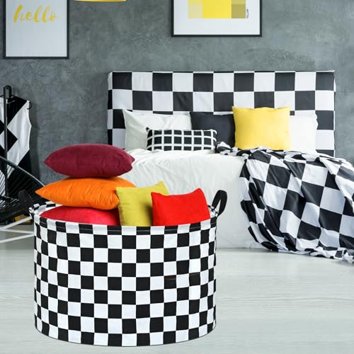 Checkered Storage Basket Extra Large 80L Kids Hamper Baby Laundry Basket Waterproof Toys Car Organizer Collapsible Canvas for Home/Dorm/Pet/Office/Closet/Shelf/Gift Baskets - color: Checkered