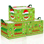Geelin 3 Pcs Christmas Baskets Storage Funny Lime Green Christmas Santa Basket for Gifts Collapsible Waterproof Canvas Xmas Storage Bin Organizer with Handles for Book Closet Shelf Nursery Room Decor - style: Merry Santa
