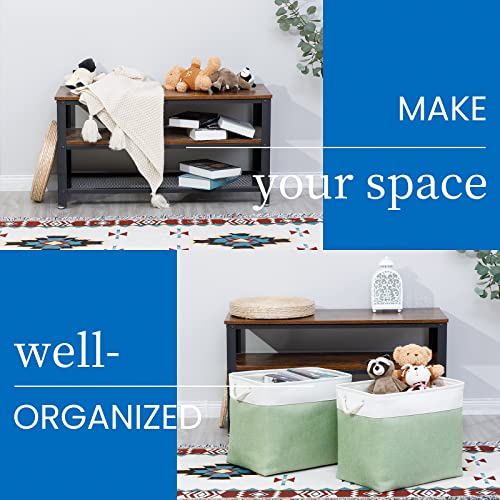 Bidtakay Large Storage Baskets for Nursery Toy Organizer Collapsible Organizing Baskets 17x12x15 In Green Canvas Bins for Organizing Set of 2 Clothes Decorative Baskets for Home Office Room Decor - color: White&Green, size: 2 Pack-XL-17x12x15 In