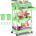 Goovilla 3 Tier Rolling Utility Cart Organizer with Removable Drawer, Stable and Sturdy Green Rolling Storage Carts with 2 Lockable Wheels for Bathroom, Kitchen, Snack, Craft, Makeup, Baby Essentials - size: 3 Tier, style: Green
