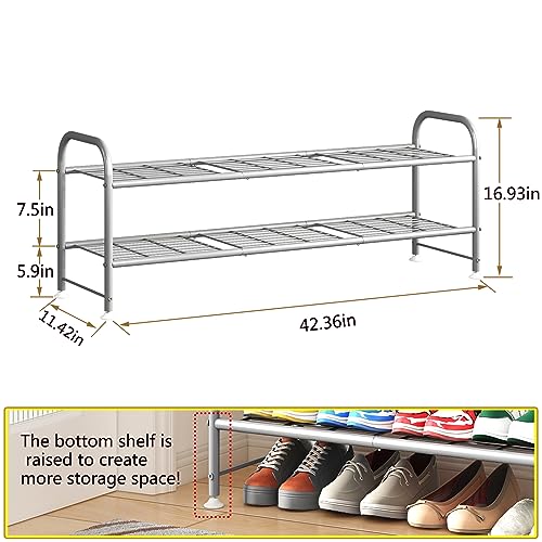 LINZINAR Shoe Rack 2 Tier Storage Organizer for Closet Entryway Metal Grey - color: Grey, size: 2-Tier