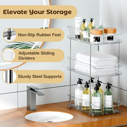 incostar 3 Tier Under Sink Organizer, Pull-Out Storage Organizer with Dividers, Ideal for Organizing Cupboard,Bathroom Vanities,Cabinet, Slide-Out Clear Storage (2 Pack 3 Tier) - style: 2 Pack 3 Tier