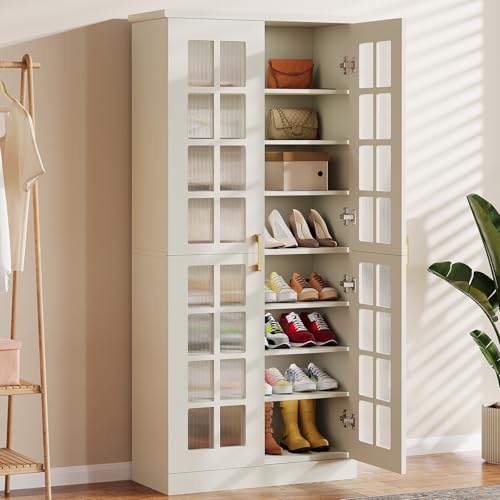 Tribesigns Tall Shoe Cabinet with Doors, 8-Tier Shoe Storage with Adjustable Shelves, Modern Shoe Organizer Shoe Rack Cabinet for Entryway, Hallway, Closet, Living Room, White - color: White