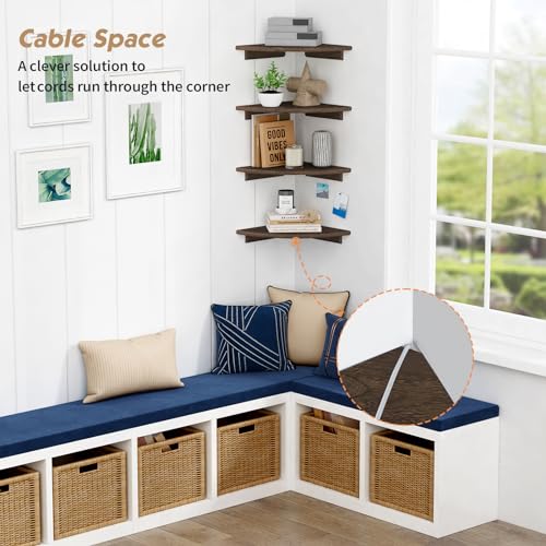 Forbena Large Corner Floating Shelves for Wall Set of 4, 12 Inch Deep Wall Mounted Corner Shelves for Bedroom, Livining Room, Farmhouse Hanging Bookshelf Bookshelves (Rustic Brown) - color: 3. Rustic Brown, size: 12" Depth