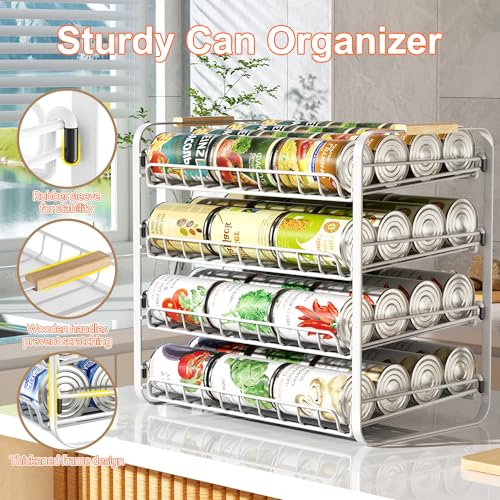 MAXIFFE 4 Tier Can Organizer, Space-Saving Easy Assembly Adjustable Sturdy Metal Hold 48 Cans Storage Holder Rack Dispenser for Pantry Kitchen Cabinet Countertop RV, for Soda Drinks Fruits, White - color: Bright White, size: 4 Tier - 1 Pack