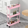 SPACELEAD Slim Storage Cart 3 Tier,Bathroom Organizer Rolling Utility,Mobile Shelving Unit Slide Out for Office, Kitchen, Laundry Room & Narrow Places,Pink - color: Pink